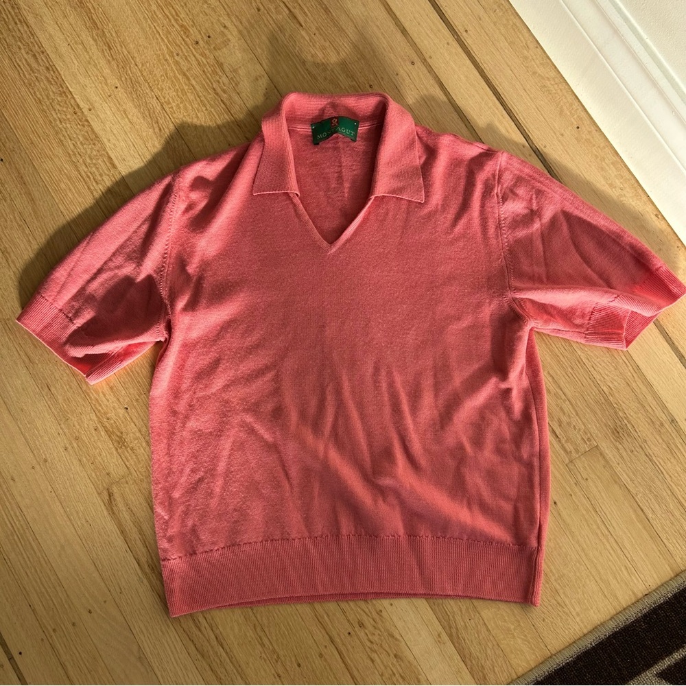 Vintage 90s Pink Montagut Women's knit Polo Shirt Short Sleeve